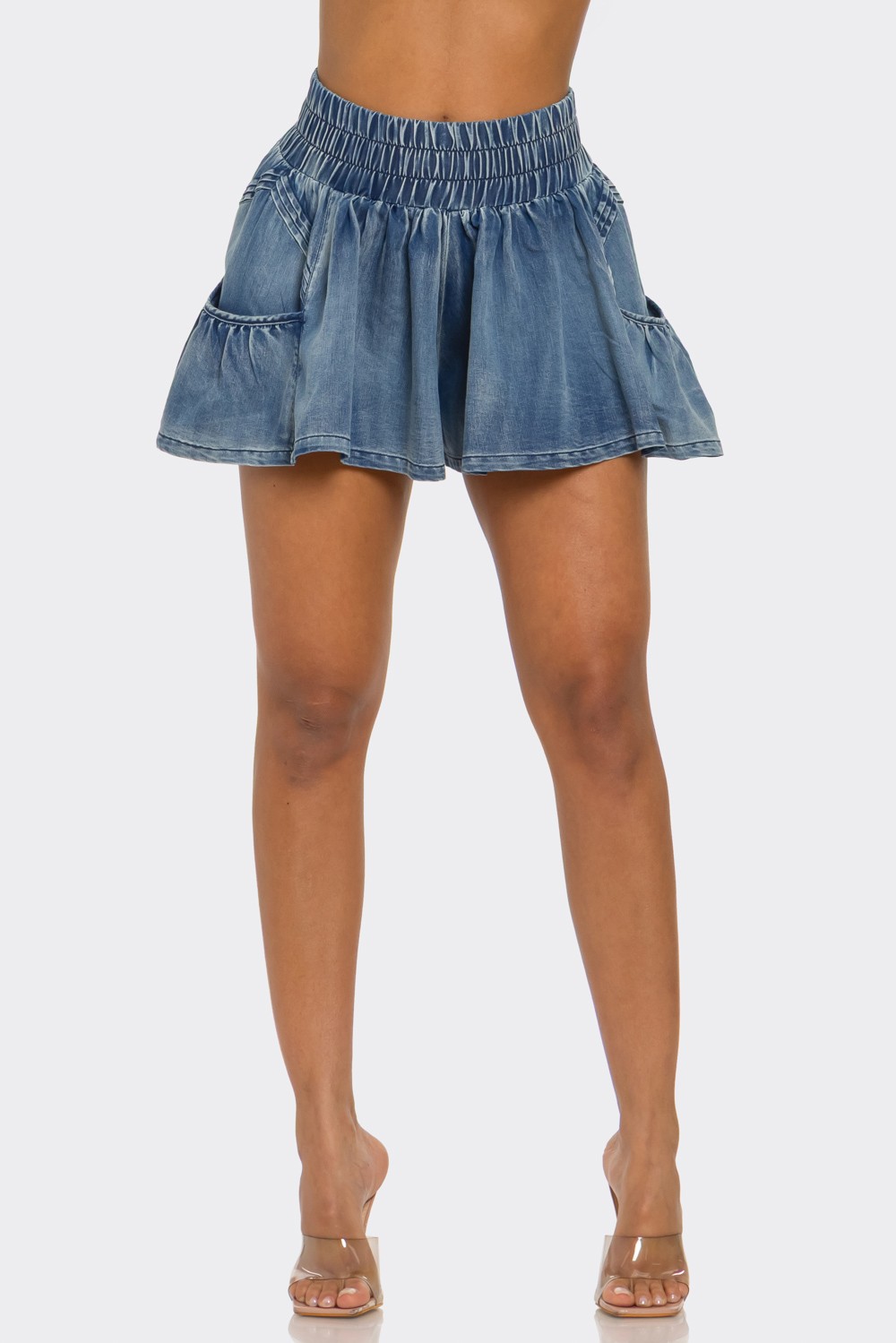 Denim Flounce Mini Shorts - Image 4
