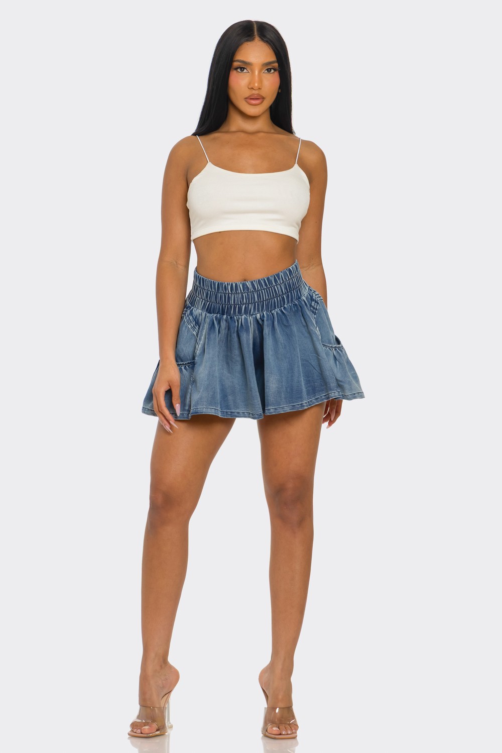 Denim Flounce Mini Shorts - Image 5
