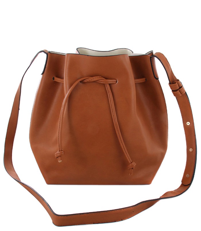 LEATHER DRAWSTRING BUCKET BAG
