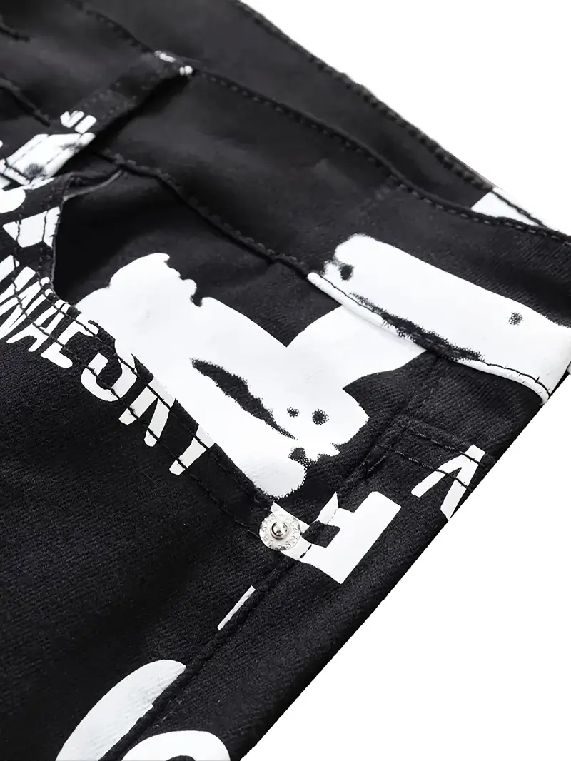 Letter Print Straight Leg Jeans - Image 2