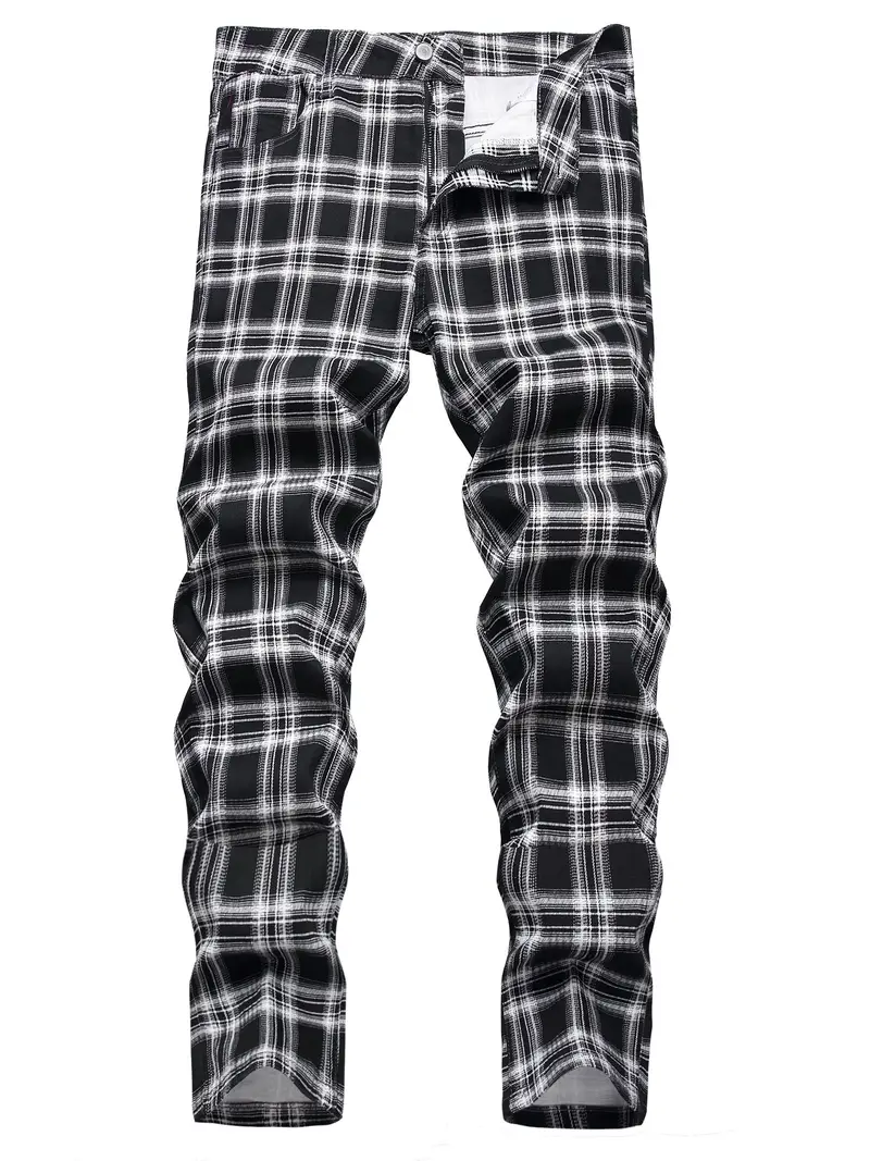 Plaid Casual Slim Fit Jeans